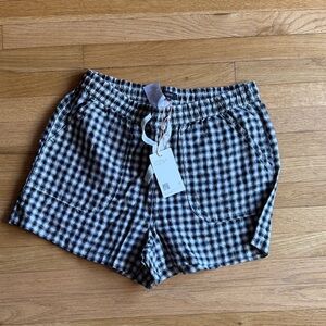 Quince Black and White Gingham High Waist Shorts
